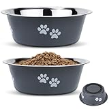PETTOM 2 Stück Edelstahl Fressnapf Hund (1560 ML), Hundenapf Futternapf Hund aus Edelstahl mit rutschfestem Silikonboden für Grosse mittelgroße kleine Hunde Katzen, Trinknapf Hund Katze, M - 21 cm
