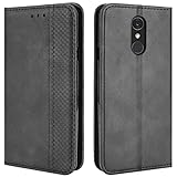 HualuBro Handyhülle für LG Q7 Case, LG Q7 Plus Hülle Leder, Magnetisch Stoßfest Schutzhülle Klapphülle Handytasche Flip Case Cover für LG Q7 / LG Q7+ Plus Tasche, Schwarz