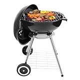 paxlloonge Holzkohlegrill Ø44 x60 cm, Kugelgrill mit Porzellanemaillierten Deckel, Stabiler und Haltbarer Kugelgrill holzkohle mit Doppelräder & Vierbein-Ständer für Garten BBQ, Schwarz