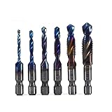 6-teiliges Kombi-Bohrer-Set Kombi-Bohrer-Set HSS-Bit-Set 3-in-1-Bohrer-Set Gewindebohrer mit 1/4'-Sechskantschaft. M3-M10 Blau
