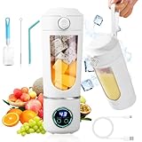 Tragbarer Mixer, Mini-Standmixer, kleiner Entsafter, Smoothie-Maker mit Silikon Strohhalm,12 Edelstahlklingen und Digitalanzeige, wiederaufladbarer Typ-C Shake-Mixer mit 700 ml Fassungsvermögen, weiß