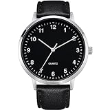 NUOVO Herrenuhr 42mm Klassische Analoge Quarzuhr Midnight Black Zifferblatt mit 12 arabischen Ziffer Legierungsgehäuse Schwarzes Lederarmband