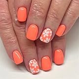 24Pcs Glossy Short Square False Nails With Flower Detail Glossy Full Covers Press On Manicure Art For Women Full Cover Nail