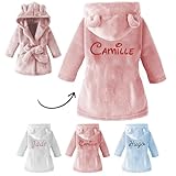 KDO MAGIC - Bademantel personalisiert baby - Morgenmantel mit einer Stickerei - Gestickter Vorname - Mehrere Farben - Mit Kapuze - Geschenkidee für Weihnachten, Geburtstag (6-12 Monat, Rosa)