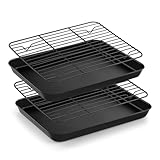 TeamFar Toaster-Ofenpfanne mit Gestell, 26,7 x 20,3 x 2,5 cm, antihaftbeschichtet, kleine Backform mit Kühlgitter zum Backen, Braten, ungiftig und robust, leicht zu reinigen, 4er-Set