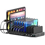 SUIDEK 10 Port Multi-Ladestation, 60W Ladestation für Mehrere Geräte, USB Ladegerät für mehrere Geräte mit verstellbaren Trennwänden, kompatibel mit Tablets, Smartphones