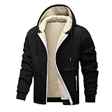 Generisch Fleecejacke Herren Warme Winterjacke Gefütterte Verdickte Jacke Sweatjacke mit Kapuze und Reißverschluss Bequem Übergangsjacke Einfarbige Kapuzenjacke Outdoorjacke für Alltag