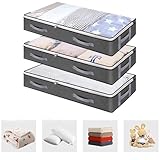 Boxonly Unterbett-Aufbewahrungstasche, 3er-Pack, Schrank-Organizer mit stabilen Seitenwänden, H-Griff, Dunkelgrau, 15,2 cm hoch