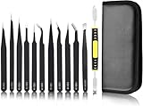 Pinzetten Set 12PCS Edelstahl Pinzette Anti-Statik Präzise Pinzette für Elektronik Industrie Schönheit Präzisionsarbeit(schwarz)