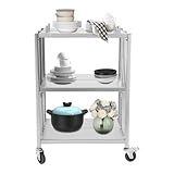 HUOMMGS Servierwagen Klappbar Edelstahltisch 3 Stöckige Servierwagen mit Rollen 63 x 40 x 95cm Teewagen Bis 100KG Rolltisch Standmodell Edelstahl Tisch Arbeitstisch für Küchen, Cafés, Bars