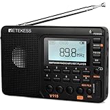 Retekess V115 Tragbares Digitales Radio,Petite Radio Rechargeable,Radio AM FM SW,1000mAh Wiederaufladbare,100 Stationsspeicher,3 Aufzeichnungsmodus,für Familie,Outdoor,Garten(Noir)