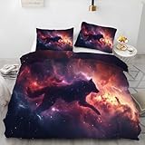 BSYYZQC Bettwäsche 135x200 Galaxis Bettbezug Wolf Bettwäsche-Sets Mikrofaser, 1 Bettbezüge und 2 Kissenbezüge 80x80 cm, Bettwaesche 3 Teilig Mit ReißVerschluss