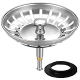 HUAERSICO Küchenspüle Abflussstopfen mit sieb Ø 79/80 mm, Spülbecken stöpsel für Knopfsteuerung, Siebkörbchen und Abflusssieb, Blanco spüle zubehör, Für Ablauf ab 80 mm, 2 Ersatz siebkorbdichtung