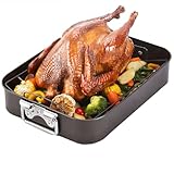 APLUSH Bräter Mit Rost, Doppellagige Antihaftbeschichtete Truthahnpfanne Mit Breiteren Griffen, Vielseitiger Haushalts-Bräter Aus Karbonstahl Zum Braten Von Truthahn, Fleisch Und Gemüse