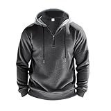 Generisch Neues gepolstertes Kapuzen-Sweatshirt für Herren mit Stehkragen, halblangem Reißverschluss und Langen Ärmeln Herren Sweatshirt Hoodie Sweatjacke (Dark Gray, L)