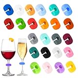 Glasmarkierer Silikon,24 Stück Glas Markierung Trinkgläser,Glasmarker Buntes,Wiederverwendbar Charm Weinglasring Silicon,für Weinglas, Tassen, Trinkglas,Cocktailglas