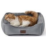 BEDSURE Katzenbett waschbar Katzen Bettchen - 51x41cm Katzenkorb Indoor mit Rutschfester Basis, quadratisches Hundebett für kleine Hunde mit weichem Rand, grau