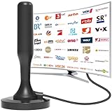 DVBT2 Antenne, DVB-T2 Zimmerantenne für Fernseher, dvbt antenne Geeignet für lokale Sender, 360°-Allroundempfang, unterstützt 4K/1080P HD Digitale Kanäle, Mit Magnetfußl, 2,5 m langes Kabel
