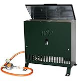 Gewächshausheizung 2kW mit Thermostat und Piezozündung für Wandmontage oder im Stand montierbar Gasheizer inkl. Schlauch HPV made in Germany (Mit Druckminderer (Außenbereich))
