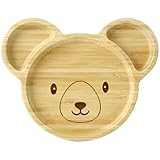 Baby Teller, Regerly 1 Stück Kinderteller Babyteller Holz Stressfreie Mahlzeiten mit Bambus Kinderteller unterteilt Ab 1 Jahr für Baby-Geführte Entwöhnung