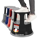 OfficeMarshal Tritthocker runde Sitzhocker Rolltritt Rollhocker Küchentritt Arbeitshocker mit Rollen Elefantenfuss Fusstritt Werkstatthocker | aus Stahl bis 150kg | Grau