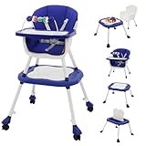 Hochstuhl baby mit tisch,kinderhochstuhl mit sicherheitsgurt umfallschutz,baby essen stuhl mitwachsend,tragbarer kinderstuhl esstisch ab 6 monate,kleinkind esszimmerstuhl mit abnehmbarem tablett blau