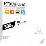 50 BLATT weisser Bastelkarton 300g/m² – PREMIUM PAPIER Reinweiß - DIN A4-21 x 29,7 cm - Druckerpapier Weiss unbedruckt für Fotografie, Präsentationen,Basteln, FOTOKARTON, Karton