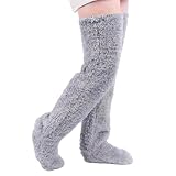 Plüsch Overknee Socken Flauschig, Flauschige Fleece-Oberschenkelsocken, Warme Winter-KniestrüMpfe, BeinwäRmersocken Thermo-KniestrüMpfe, Flauschige Schlafsocken, Lange Socken Zum Schlafen Hause (Grau)