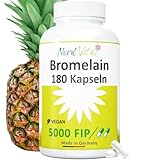 Hochdosiert - 1000 mg Bromelain mit 5000 F.I.P. pro Tagesdosis - 180 magensaftresistente Kapseln - Natürliches Enzym aus Ananas Extrakt - in Deutschland hergestellt - Vegan