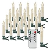 Rhytsing 20er Christbaumkerzen Led Kabellos mit Fernbedienung, Lichterkette für Weihnachtsbaum mit Timer Dimmbar in Warmweiß, IP44 Spritzwassergeschützt