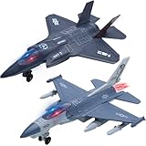 HOLYFUN 2 Packungen Spielzeug Flugzeug für Jungen mit Sound & Licht, Fighter Jet Plane Model Toys, Pull Back Diecast Plane Toys für Kinder