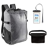 Dry Bag Rucksack, 25 l, wasserdicht, Kajakfahren, wasserdichte Tasche mit Hüfttasche und Handyhülle, wasserdichter Rucksack für Kajak, Strand, Rafting, Bootfahren, Wandern, Camping und Angeln