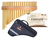 Plaschke Panflöte in C-Dur – Handgefertigt in Italien aus Natur-Schilfrohr – Set inkl. Panflötenschule – Auswahl: 10, 12, 15 & 20 Rohre (SET 20 Töne C-Dur + Buch + Tasche)