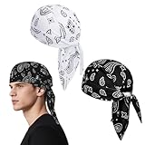 Fsahiuf 2pcs Sport Bandana Cap Hat Anti-UV Schutz Kopfbedeckung Mütze Damen Herren Kopftuch Piratenmütze Bikertuch Stirnband für Outdoor-Aktivitäten (Schwarz, Weiß)