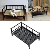 Hundebett Hochbetten für Kleine, Mittelgroße Und Große Katzen Und Hunde, Komfortable Hochbetten für Große Hunde mit Geländer, Tierbox mit Glatten Metalloberflächen, S, M, L(M-80x50cm/31.5x19.7in)