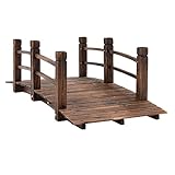 Outsunny Gartenbrücke Holzbrücke Holzsteg Teichbrücke Zierbrücke mit Geländer bis 180 kg Tannenholz Dunkelbraun 152,5 x 67 x 48 cm