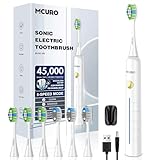 Elektrische Zahnbürste, Ultraschall Zahnbürsten, 45000VPM, Aufhellung Der Zähne In 1 Woche, 6 DuPont-Bürstenköpfe, 120 Tage Akkulaufzeit, Batteriestandsanzeige, 5 Modi, Timer, IPX7, Aufhängbar, Weiß