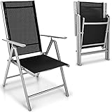 tillvex Gartenstuhl 2 Stück klappbar aus Aluminium | Hochlehner mit Armlehnen | Klappstuhl verstellbar | Klappsessel Balkon Garten Terrasse (Silber)