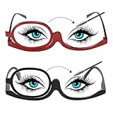 Make Up Brille, Makeup Lesebrille Frauen, Lesebrillen Damen Schminkbrille, Modische Augen-Make-Up-Brille, Drehbare Make-Up-Brillen, Make Up Schminkbrille mit Klappbaren Brillenglas, +3.0, 2 Stück