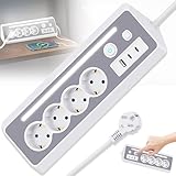 KUWUNG Tischsteckdose mit USB C PD 20W, 3680W/16A Steckdosenleiste Schreibtisch mit Schalter, 4 Fach Mehrfachsteckdose 3 USB mit Lampe, 1.5M Kabel, für Möbel oder Arbeitsflächen, Weiß