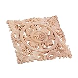 Quadratische Applikationen, unlackiertes Holz, Blumenmuster, geschnitzt, Dekoration, 14,20 x 14,20 cm, für DIY-Möbel-Upgrade