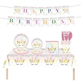 Pappgeschirr Set 162-teilig - Pappteller Kindergeburtstag mit Fussball Deko Geburtstag Kinder - Komplette Geburtstagsdeko für Kindergeburtstag inklusive Pappteller (bunter Einhorn)