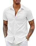COOFANDY Herren Kurzarm Hemden Slim Fit Businesshemd Bügelfrei Freizeithemd Kurzarmhemden Sommerhemden Herrenhemd Kurzarm Strandhemd Einfarbig Weiß L