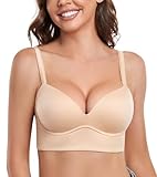 DotVol Damen Pullover Push Up BH ohne Bügel Bequemer gepolsterter Bra für Frauen Ohne Bügel Große Größen Unterwäsche Alltag BH(Beige, 85D)