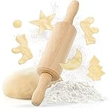 TIMELEOS Teigroller klein - Nudelholz klein - Kinder Kindernudelholz - Nudelholz als Backzubehör - Kinder-Teigrolle für Knete aus Buchenholz zum Teigrollen stabil (1x Teigrolle klein 22.5x4.5x4.5cm)