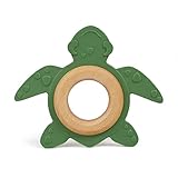 GRÜNSPECHT Bio-Beißtier aus Naturkautschuk mit Holzring, Zahnungshilfe & Spielzeug, massiert Zahnfleisch, BPA frei, fördert Feinmotorik, Schildkröte, grün (689-00), 1 Stück (1er Pack)