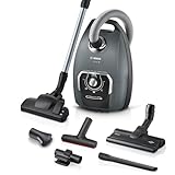 Bosch Staubsauger mit Beutel Serie 8 BGL75XPRQ, für Allergiker, Hygiene-Filter, 10 Jahre Motorgarantie, Hartbodendüse, XXL-Polsterdüse, XXL-Fugendüse, langes Kabel, Made in Germany, leise, 750 W, grau