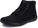 WHITIN Barfußschuhe Herren Winter Barfuss Schuhe Damen Canvas Barfuß Hoch High Mid Top Sneaker Barefoot Shoes Breite Traillaufschuhe Wanderschuhe Schwarz 41 EU