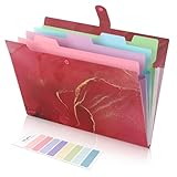 SKYDUE Ordnungsmappe A4, Mappe Mit Fächern, Dokumentenmappe Mit Etiketten, Postmappe Mappen Ordnersystem, Fächermappe Für Zuhause, Büro, Schule Und Auf Reisen (Marmorrot)