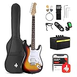 Donner E-Gitarre Set 39 Zoll E Gitarren mit Verstärker, Tasche, Capo, Gurt, Saiten, Tuner, Kabel und Plektren (Sunburst)